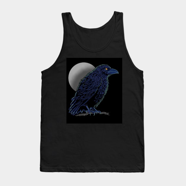 Crow design in blue and light green colors with full moon Tank Top by DaveDanchuk